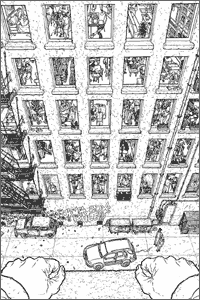 click here to see the original HARD LOOKS black and white cover drawing by Geofrey Darrow