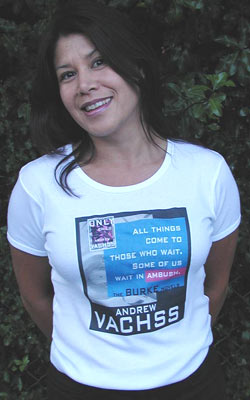 Angelique models the latest in the line of Burke T-shirts